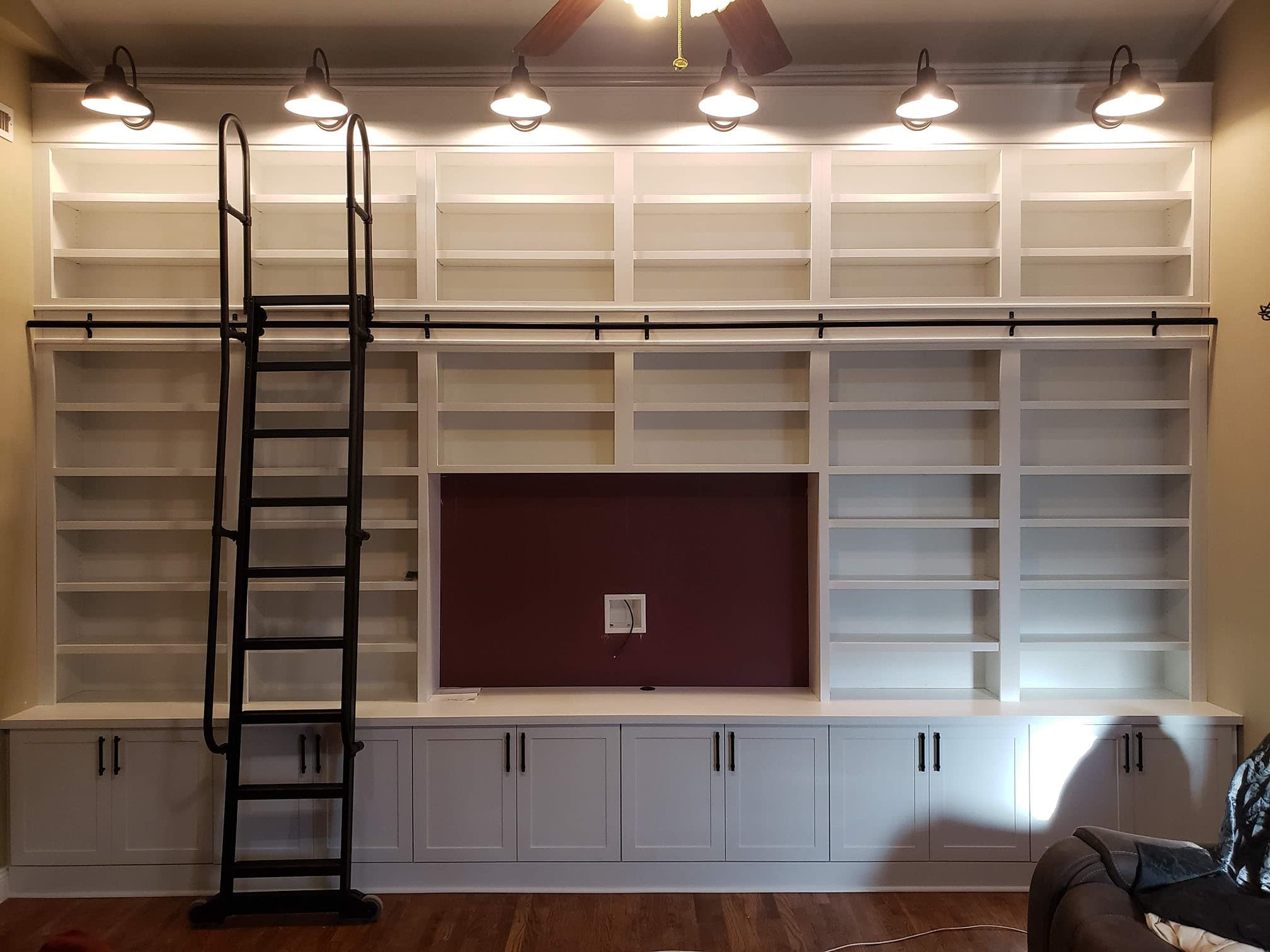 Custom built-in bookcase with white bookcase remodel by Professional Wood Interiors - St. Louis, MO